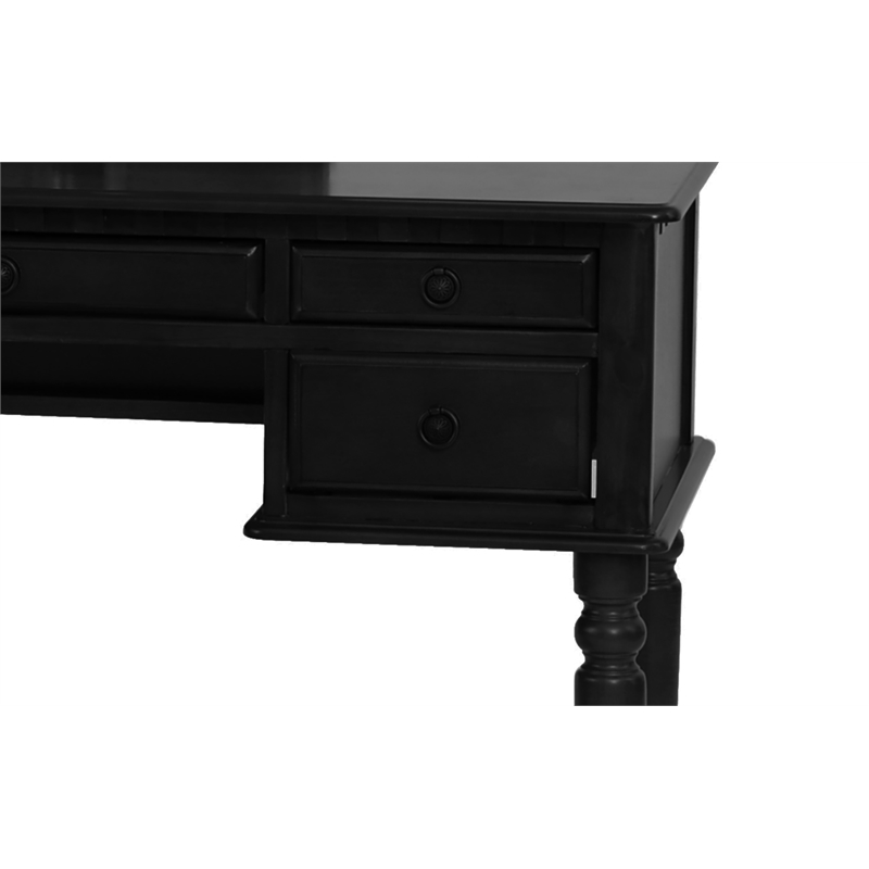 Poundex Furniture Wood Vanity Set with Mirror and Stool in Black Color