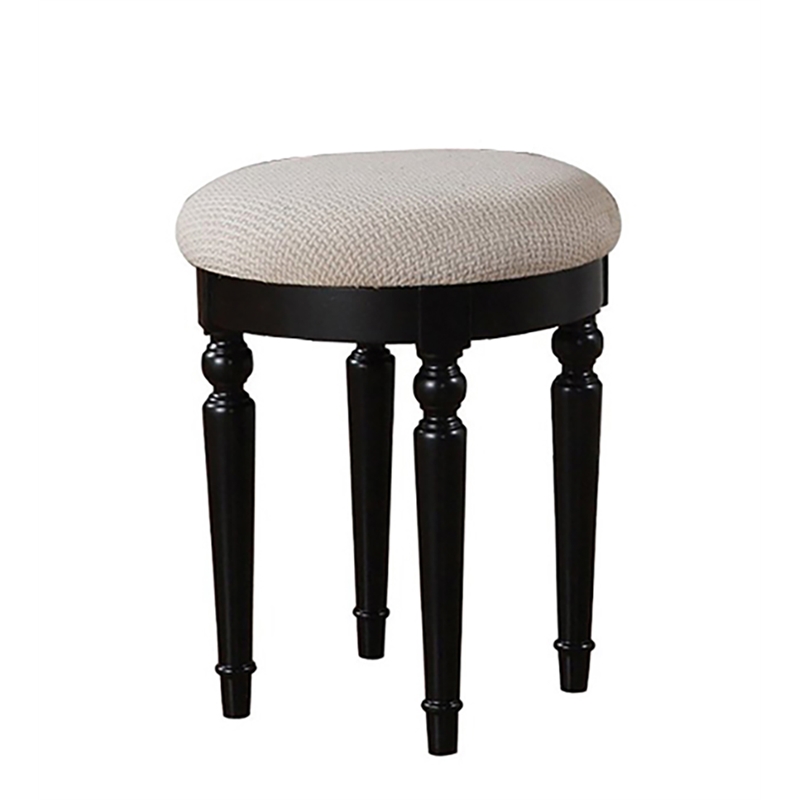 Poundex Furniture Wood Vanity Set with Mirror and Stool in Black Color