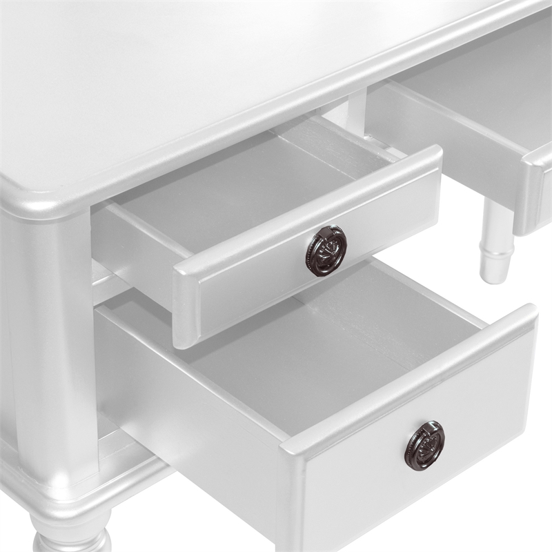 Poundex Furniture Wood Vanity Set with Mirror and Stool in White Color