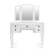 Poundex Furniture Wood Vanity Set with Mirror and Stool in White Color