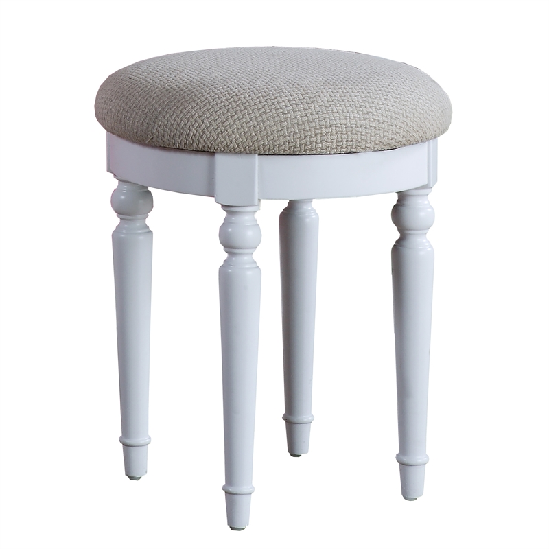 Poundex Furniture Wood Vanity Set with Mirror and Stool in White Color