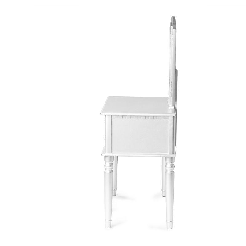 Poundex Furniture Wood Vanity Set with Mirror and Stool in White Color