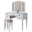 Poundex Furniture Wood Vanity Set with Mirror and Stool in White Color