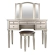 Poundex Furniture Wood Vanity Set with Mirror and Stool Silver Color