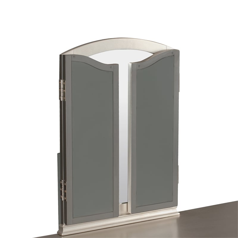 Poundex Furniture Wood Vanity Set with Mirror and Stool Silver Color