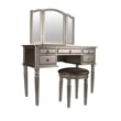 Poundex Furniture Wood Vanity Set with Mirror and Stool Silver Color