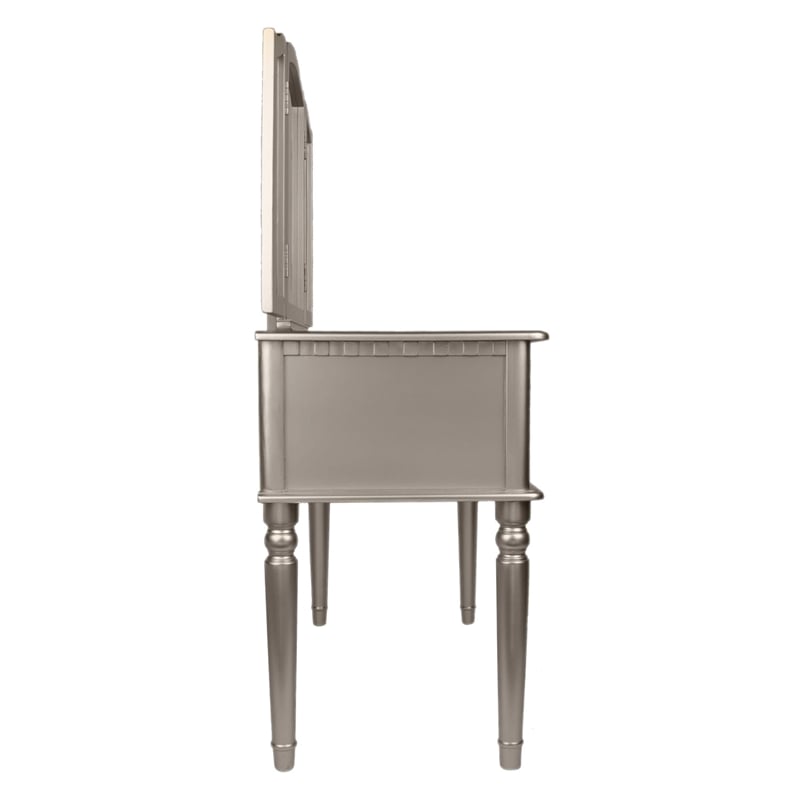 Poundex Furniture Wood Vanity Set with Mirror and Stool Silver Color