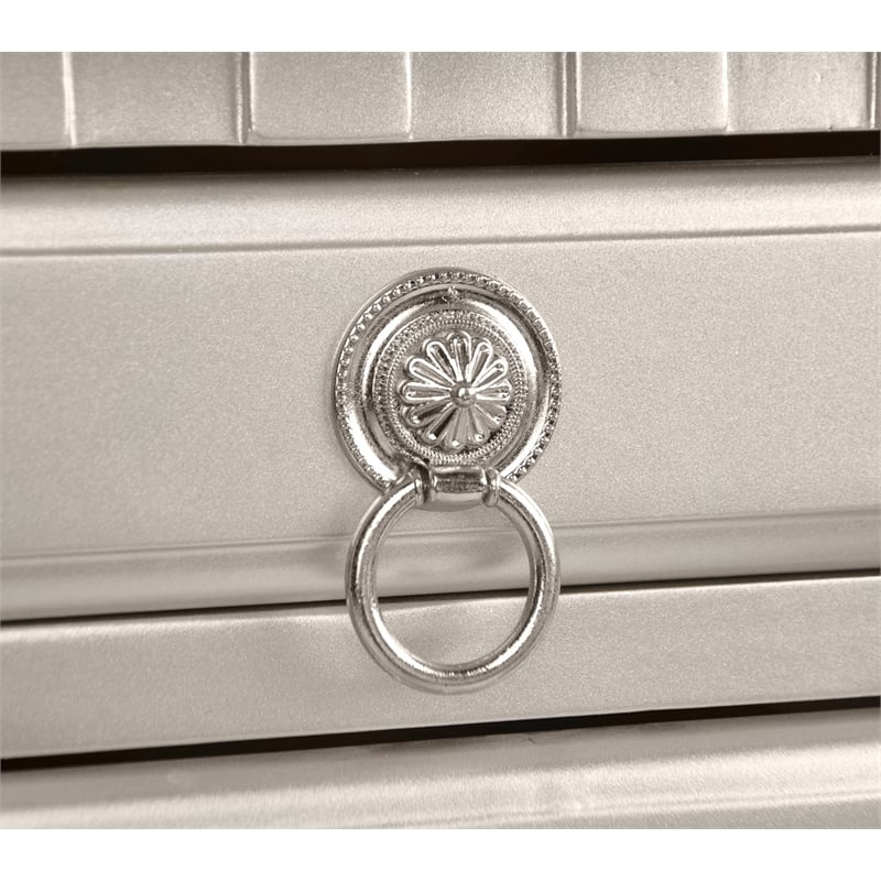 Poundex Furniture Wood Vanity Set with Mirror and Stool Silver Color