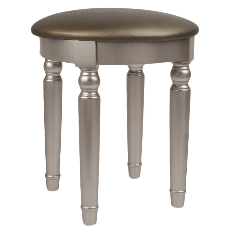 Poundex Furniture Wood Vanity Set with Mirror and Stool Silver Color