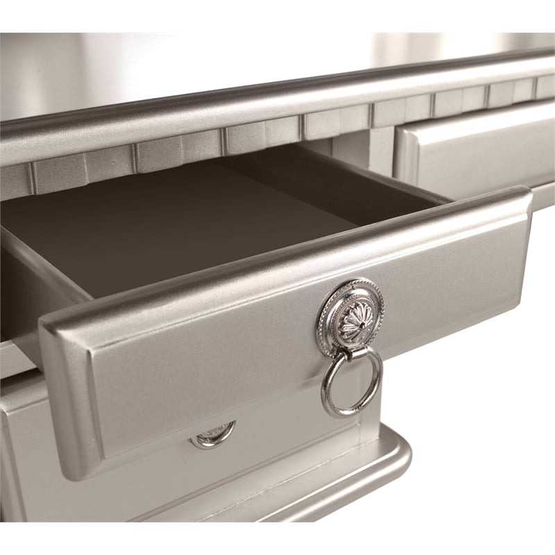 Poundex Furniture Wood Vanity Set with Mirror and Stool Silver Color