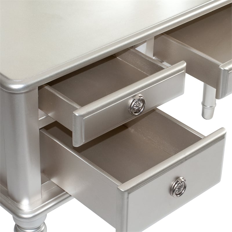 Poundex Furniture Wood Vanity Set with Mirror and Stool Silver Color