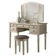 Poundex Furniture Wood Vanity Set with Mirror and Stool Silver Color