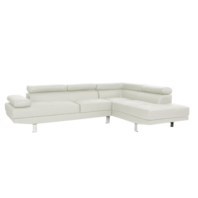 Poundex Furniture 2 Piece Faux Leather Sectional Sofa Set in White