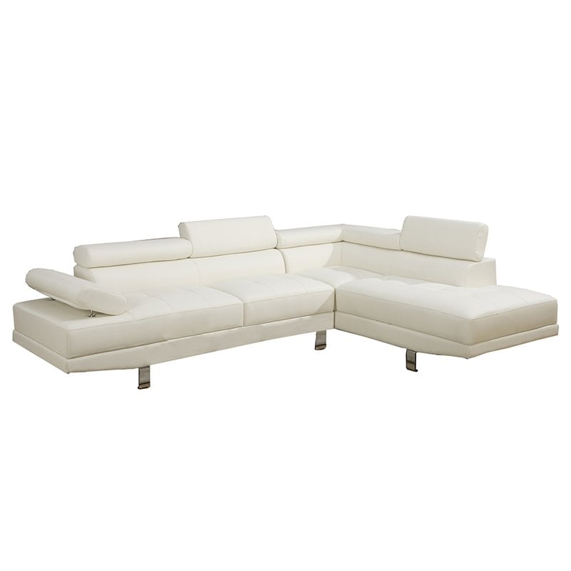Poundex Furniture 2 Piece Faux Leather Sectional Sofa Set in White
