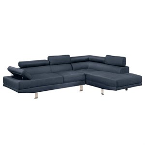 Poundex Furniture 2 Piece Fabric Sectional Sofa Set in Dark Blue Color