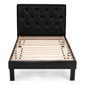 Poundex Furniture Twin Upholstered Bed Frame with Slats in Black Faux Leather