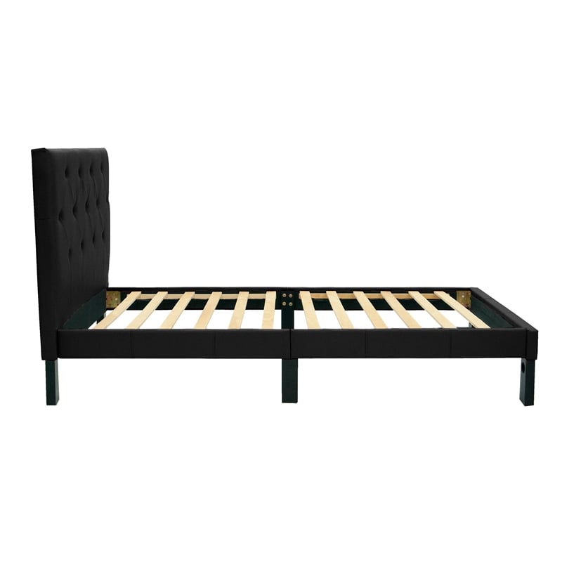 Poundex Furniture Twin Upholstered Bed Frame with Slats in Black Faux Leather