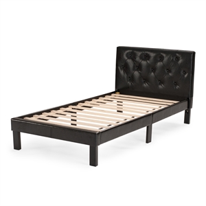 Poundex Furniture Twin Upholstered Bed Frame with Slats in Black Faux Leather