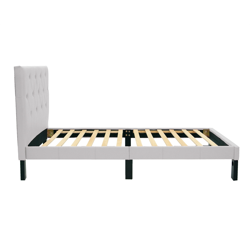 Poundex Furniture Twin Upholstered Bed Frame with Slats in White Faux Leather