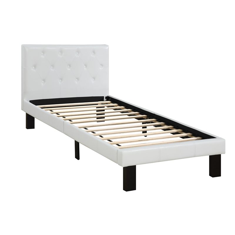 Poundex Furniture Twin Upholstered Bed, White Upholstered Headboard And Frame