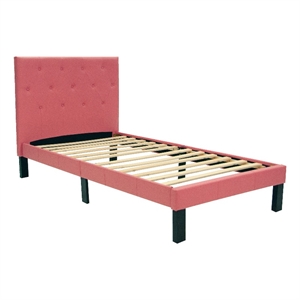 poundex furniture twin upholstered bed frame with slats in pink faux leather