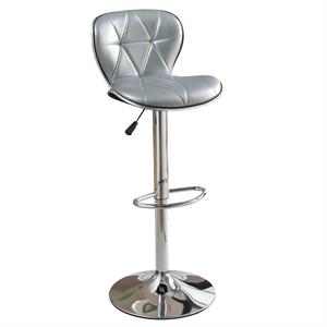 Poundex Tufted 43&quot Faux Leather Adjustable Barstool Swivel in Silver (Set of 2)
