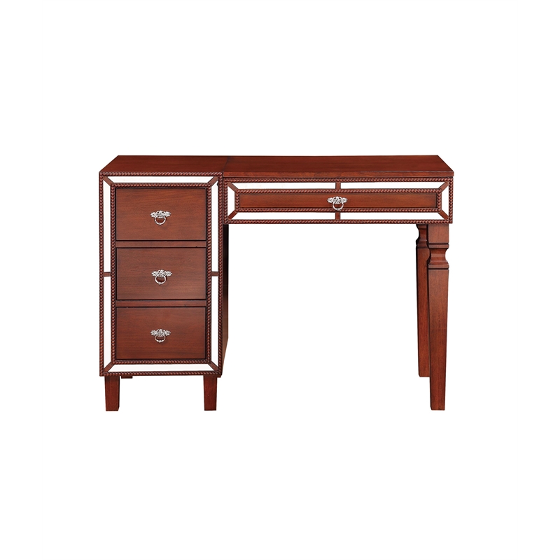Poundex Wooden Makeup Vanity Set with Lift-up Mirror and Stool - Cherry