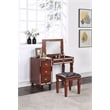 Poundex Wooden Makeup Vanity Set with Lift-up Mirror and Stool - Cherry