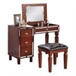 Poundex Wooden Makeup Vanity Set with Lift-up Mirror and Stool - Cherry