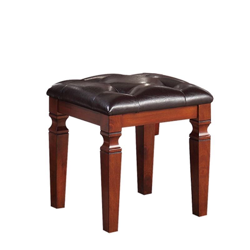 Poundex Wooden Makeup Vanity Set with Tri-fold Mirror and Stool - Cherry