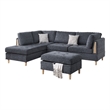 Poundex Furniture Chenille 3 piece Sectional in Charcoal Color