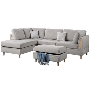 poundex furniture chenille 3-pc sectional in mushroom gray color