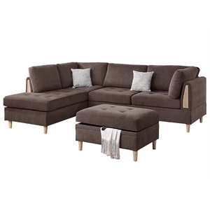 poundex furniture chenille 3-pc sectional in chocolate color