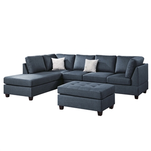 poundex furniture dorris fabric 3-pc sectional in dark blue color