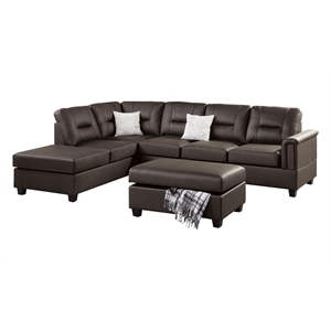 poundex furniture faux leather fabric 3-pc sectional in espresso