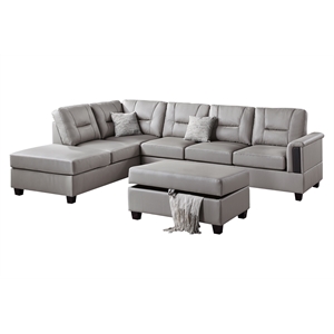 poundex furniture faux leather fabric 3-pc sectional in light gray