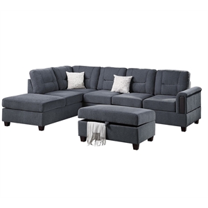 poundex furniture chenille fabric 3-pc sectional in charcoal
