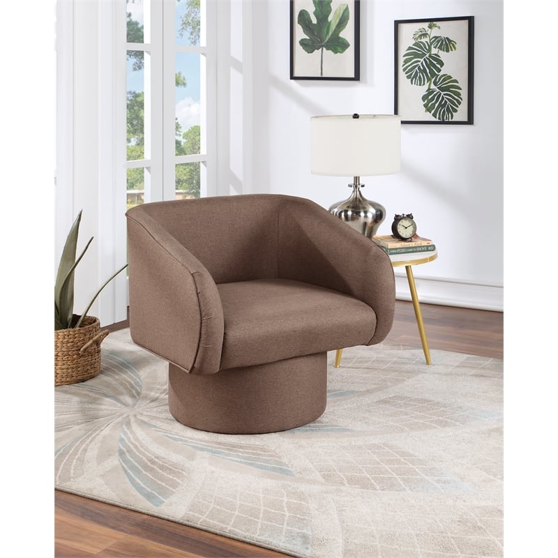 Poundex Round Base Swivel Fabric Accent Chair in Light Coffee color