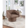 Poundex Round Base Swivel Fabric Accent Chair in Light Coffee color