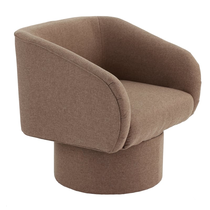 Poundex Round Base Swivel Fabric Accent Chair in Light Coffee color