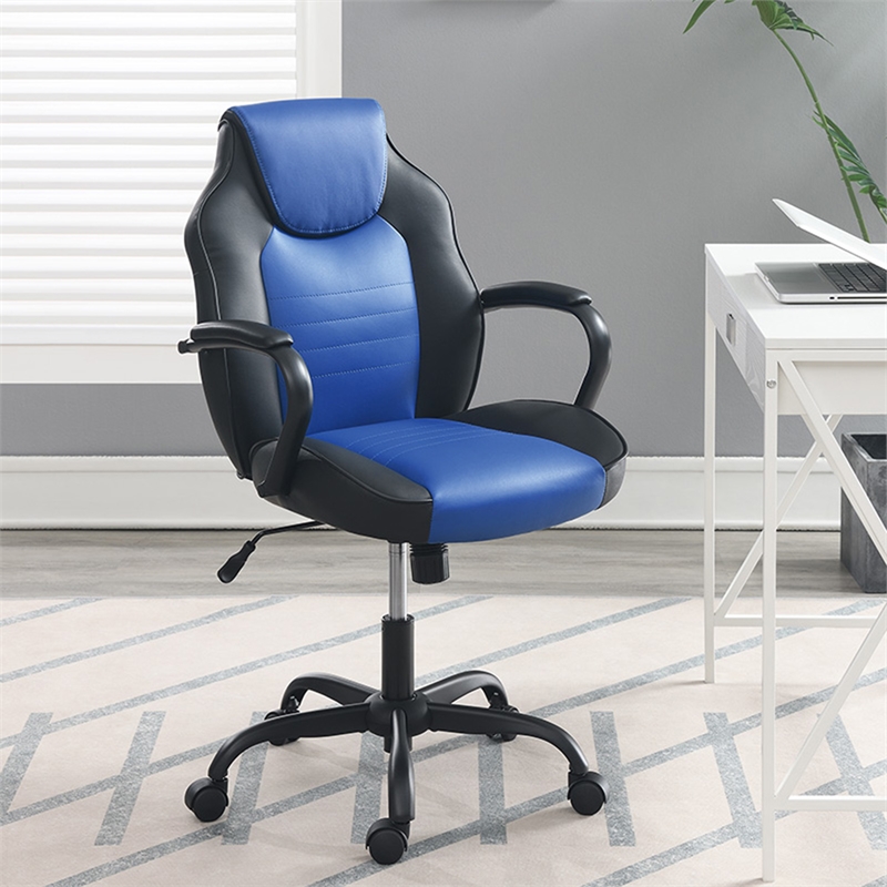 Poundex Furniture Faux Leather Office Chair  in  Black and Blue