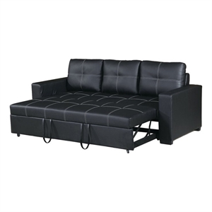 Poundex  Furniture Faux Leather Convertible  Sofa  in  Black