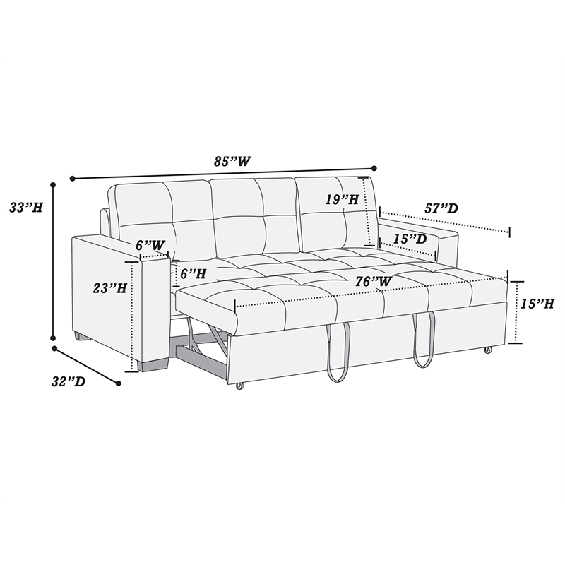 Poundex  Furniture Faux Leather Convertible  Sofa  in  Black