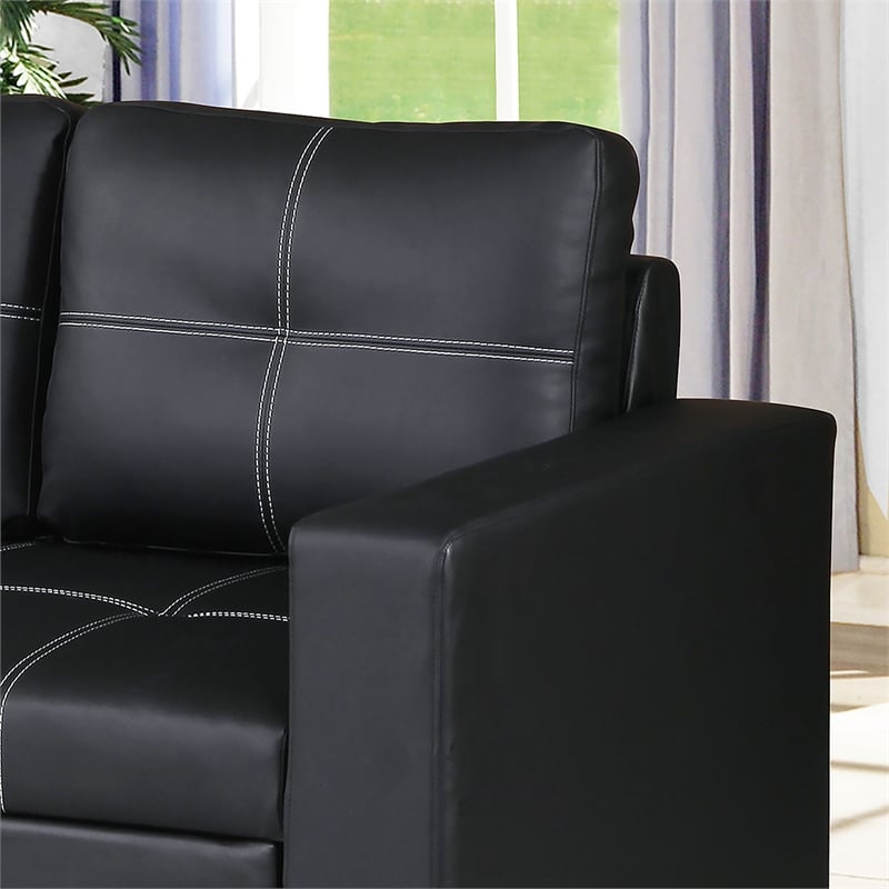 Poundex  Furniture Faux Leather Convertible  Sofa  in  Black