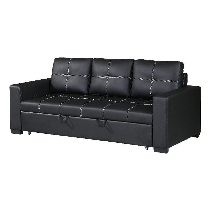 Poundex  Furniture Faux Leather Convertible  Sofa  in  Black
