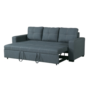 Poundex Furniture Polyfiber Fabric Convertible Sofa in Blue Grey