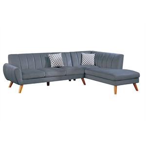 Poundex 2-Piece Velvet Sectional Sofa with Curved Armrest in Dark Gray