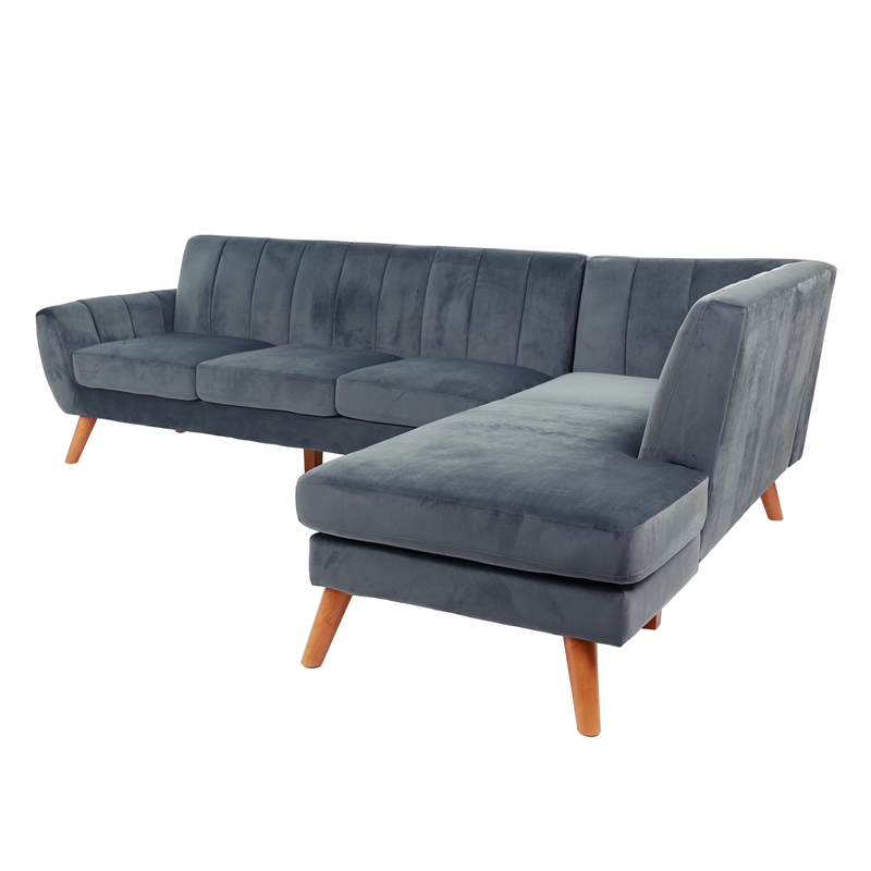 Poundex 2-Piece Velvet Sectional Sofa with Curved Armrest in Dark Gray