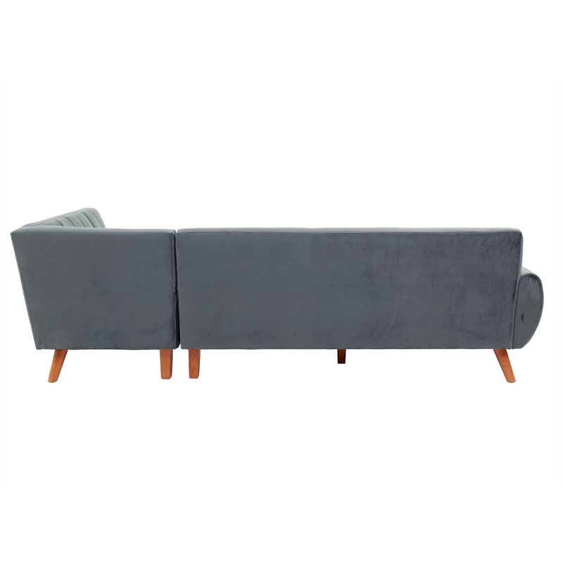 Poundex 2-Piece Velvet Sectional Sofa with Curved Armrest in Dark Gray