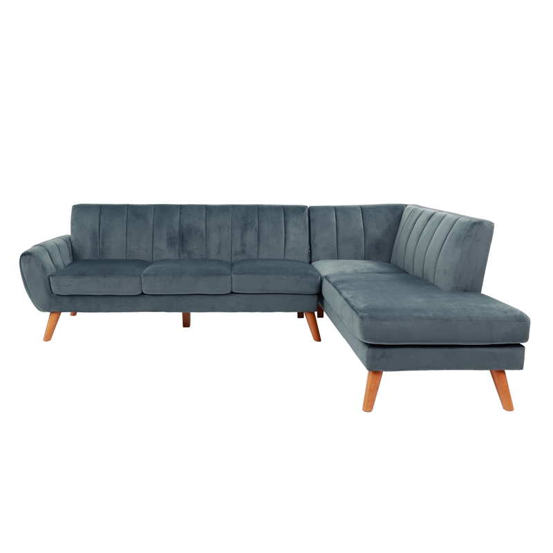 Poundex 2-Piece Velvet Sectional Sofa with Curved Armrest in Dark Gray